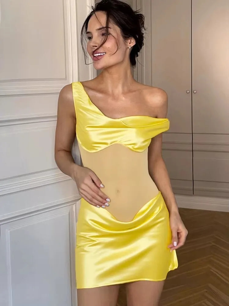 Satin See Through Patchwork Mini Dress