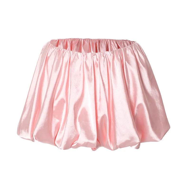 Satin Elastic Low Waist Bubble Mink Skirt