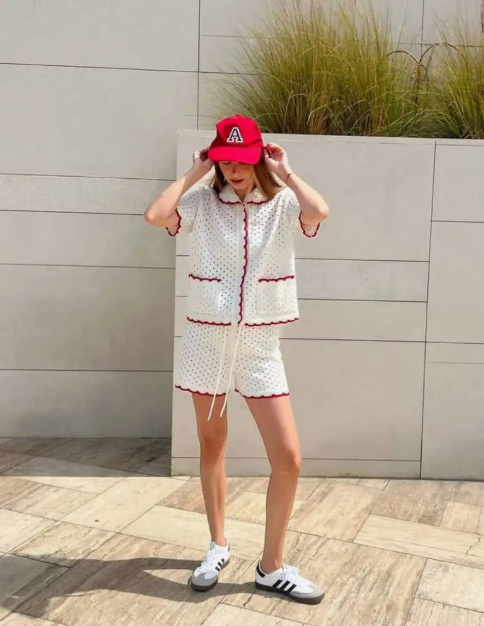 White Knitted Short Sleeve Top And Shorts Set