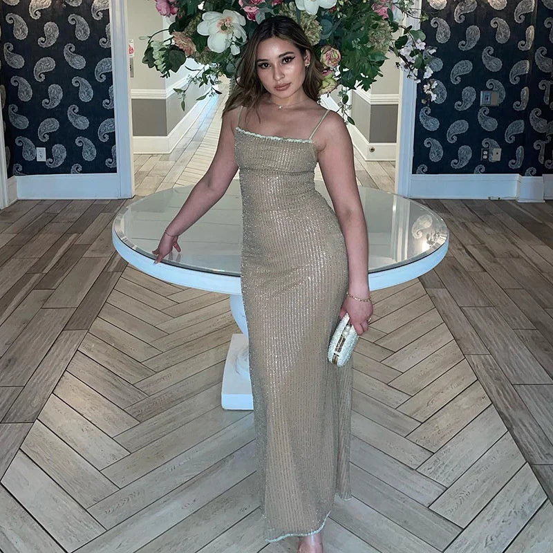 Sequin Spaghetti Strap Midi Dress