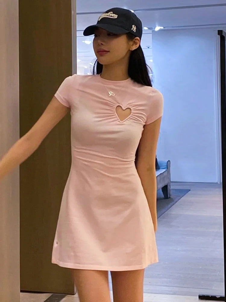 Heart Cut-Out Short Sleeve Mini Dress