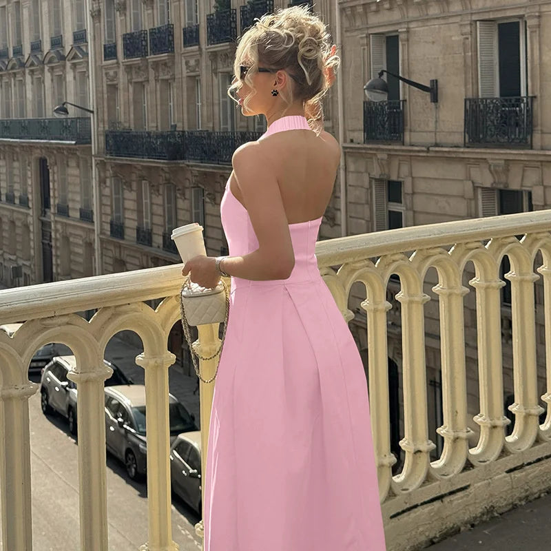 Solid Halter Midi Dress