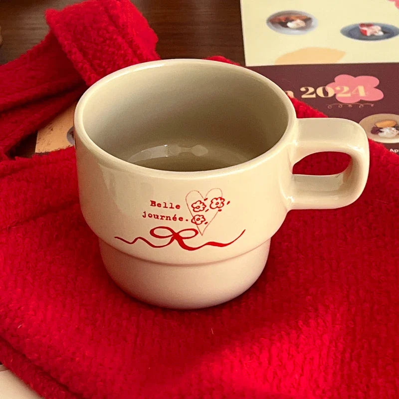 Original Homemade Christmas and New Year Gift Red Bow Ceramic Coffee Cup Mug