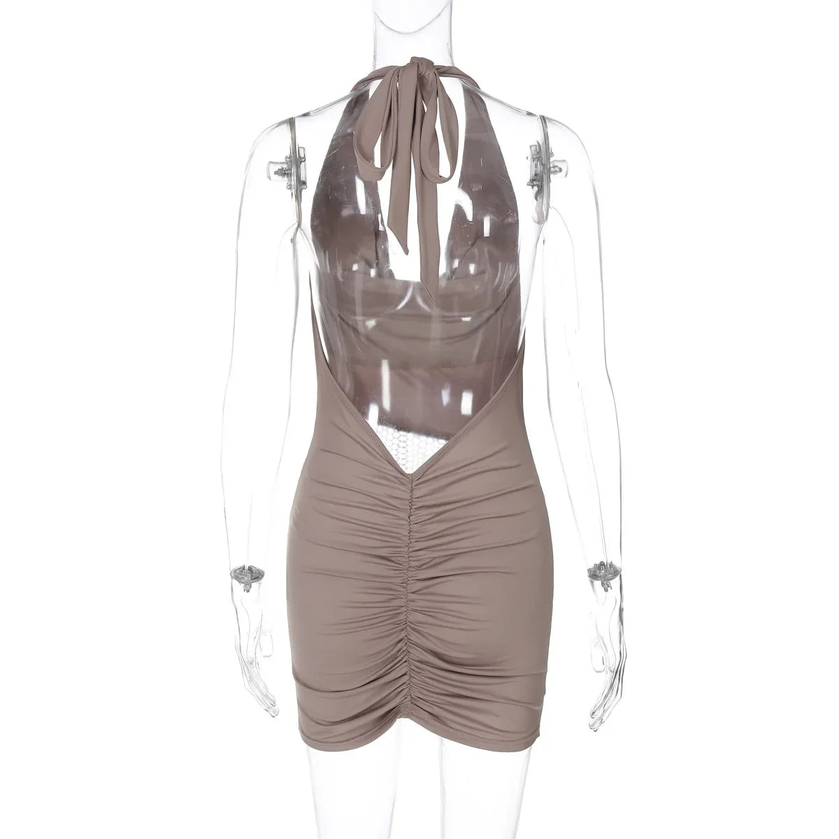 Halter Deep Neck Sequin Mesh Patchwork Mini Dress