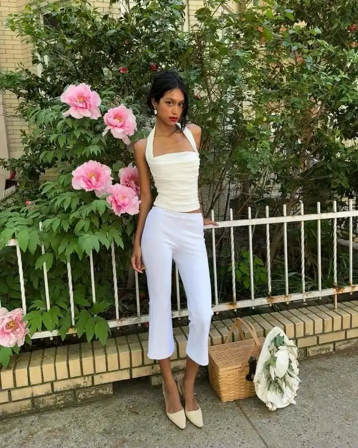 White Ruched Halter Top