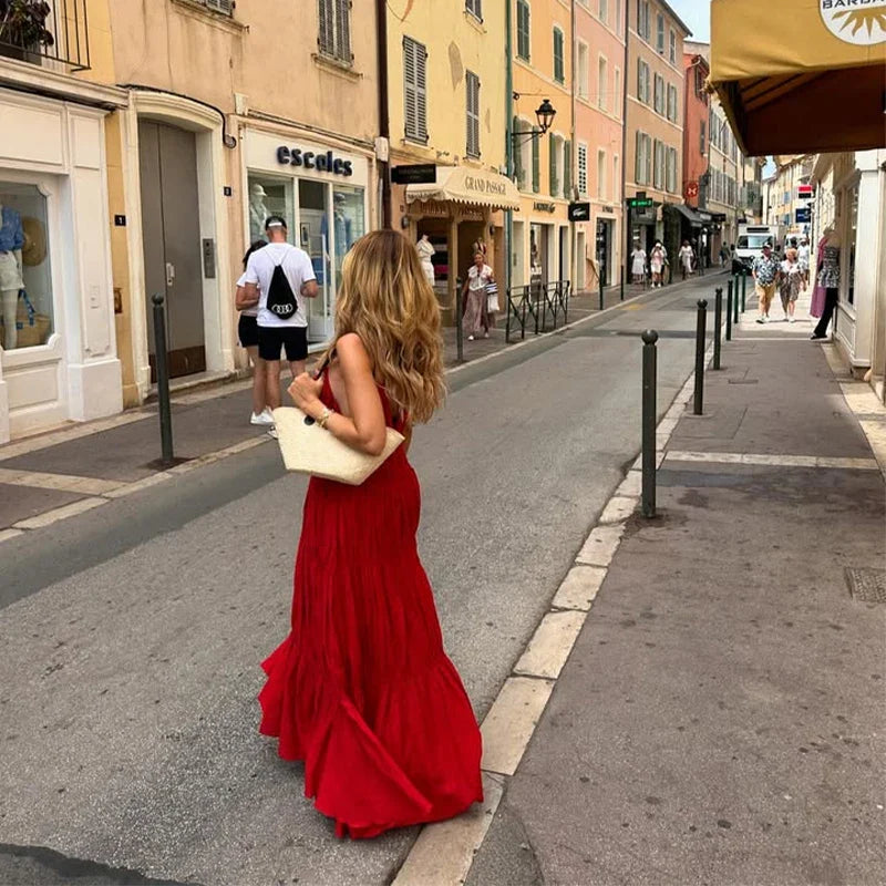 Sling V-neck A-line Long Dress