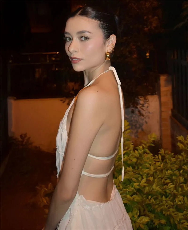 Halter Textured Open Back Maxi Dress