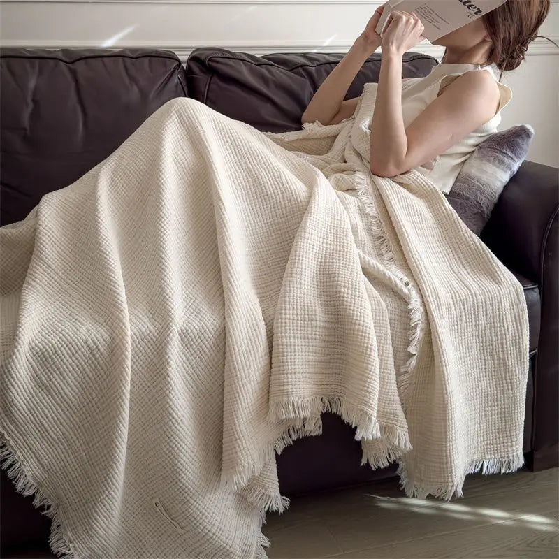 Class A knitted fringed pure cotton six-layer gauze blanket 100 cotton shawl blanket retro sofa nap blanket