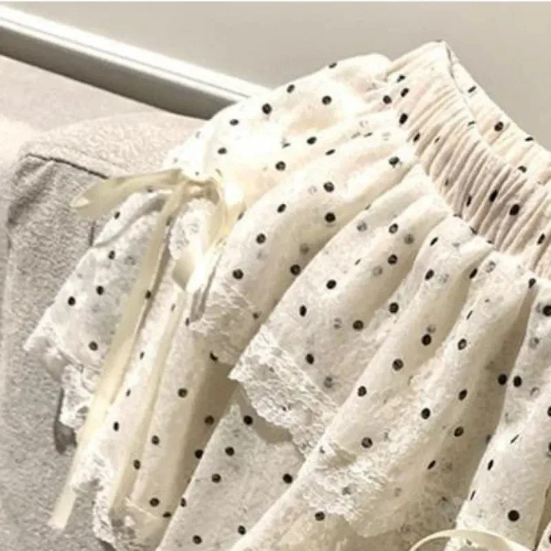 White Polka Dots Elastic Mini Skirt - Streetwear A-Line