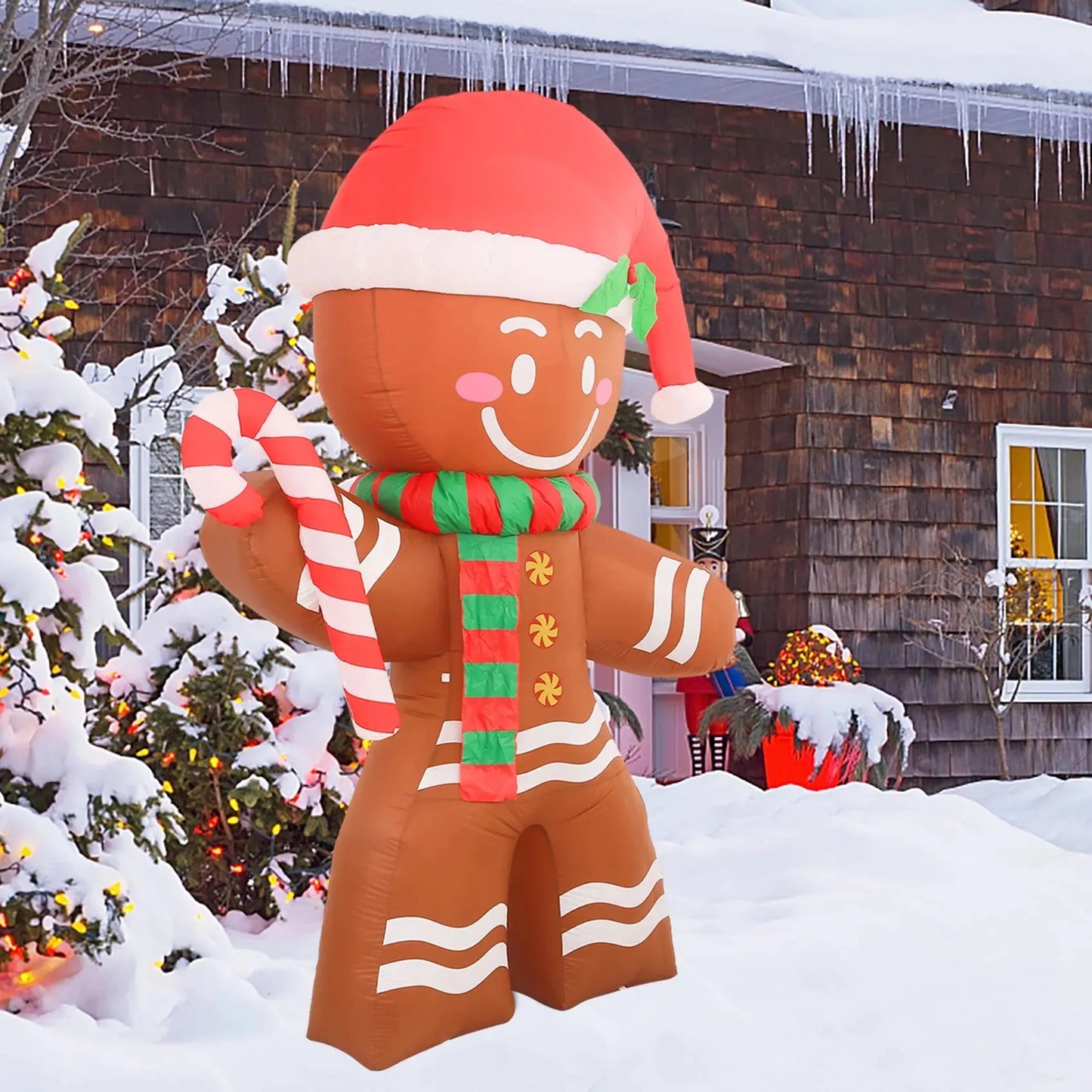 Christmas Inflatables 2.2m Gingerbread Man with Built-in LED Decoration for Xmas Party Indoor Outdoor Yard LED Lights Illuminate