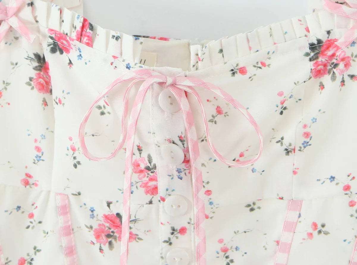 Pink Heart Pockets Floral Print Mini Dress
