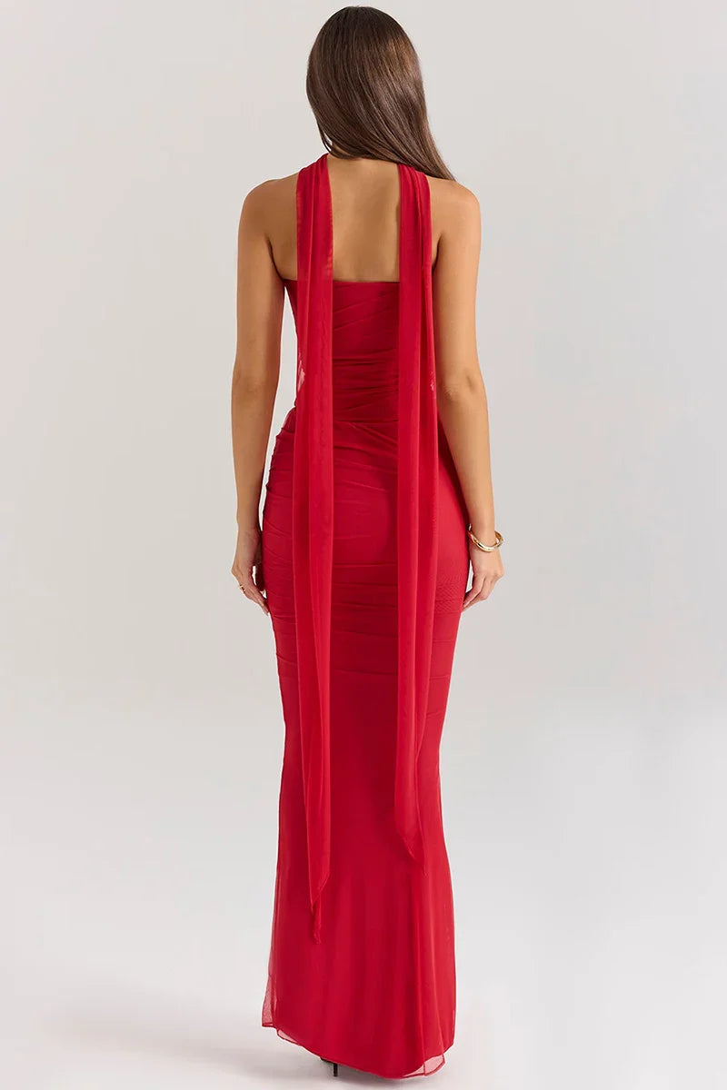 Corset Top With Long Scarves  And Body-con Midi Skirt Set