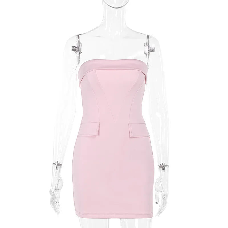 Strapless Pink Bodycon Suit Mini Dress