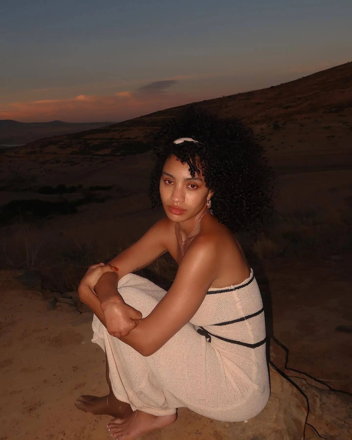 Knit Tube Black Stripe Tie-Up Midi Dress