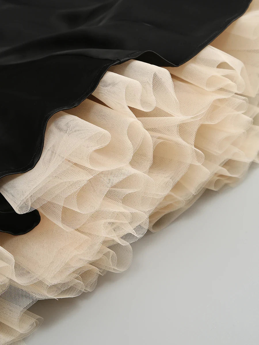 Satin Tulle Frill Strap Mini Dress