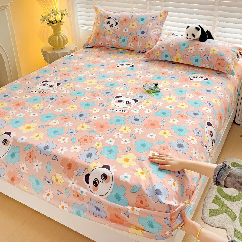 Purple Flower Bed Sheets Single/Queen/King Size Fitted Bed Sheet with Elastic Band drap de lit High Quality Mattress Cover 180