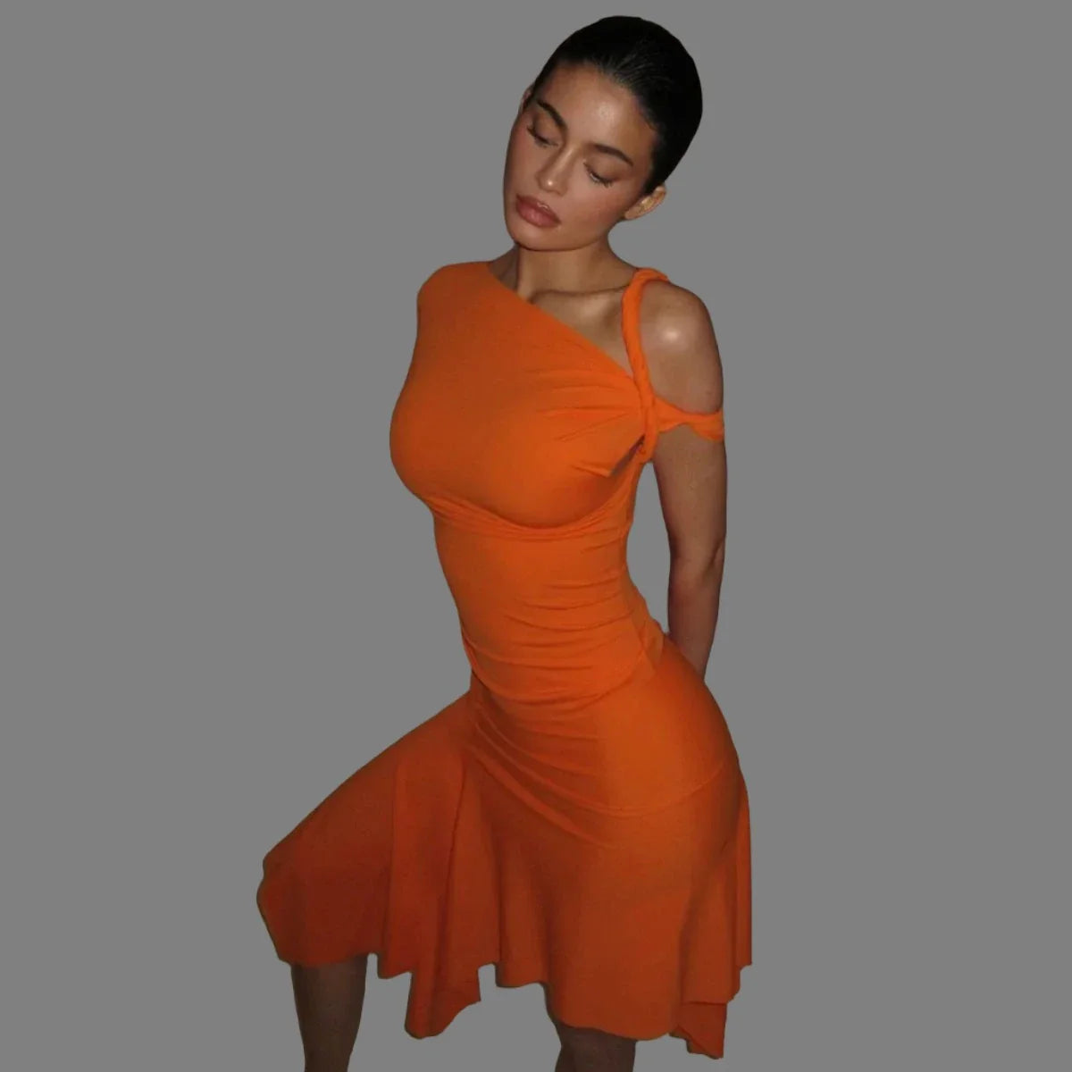 One Shoulder Twisted Flare Mini Dress