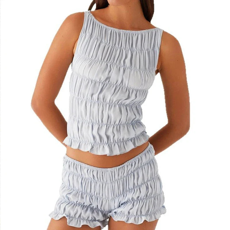 Ruched Tank Top And Shorts Set