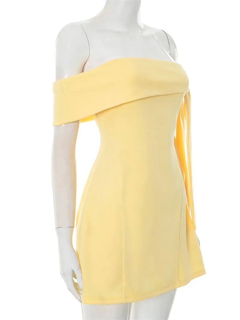 Off-shoulder Tie Up Solid Mini Dress