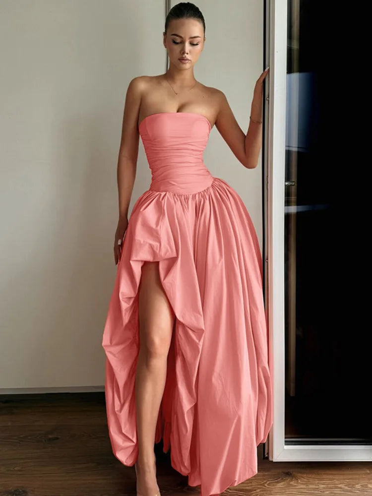 Strapless Puffed Maxi Dress