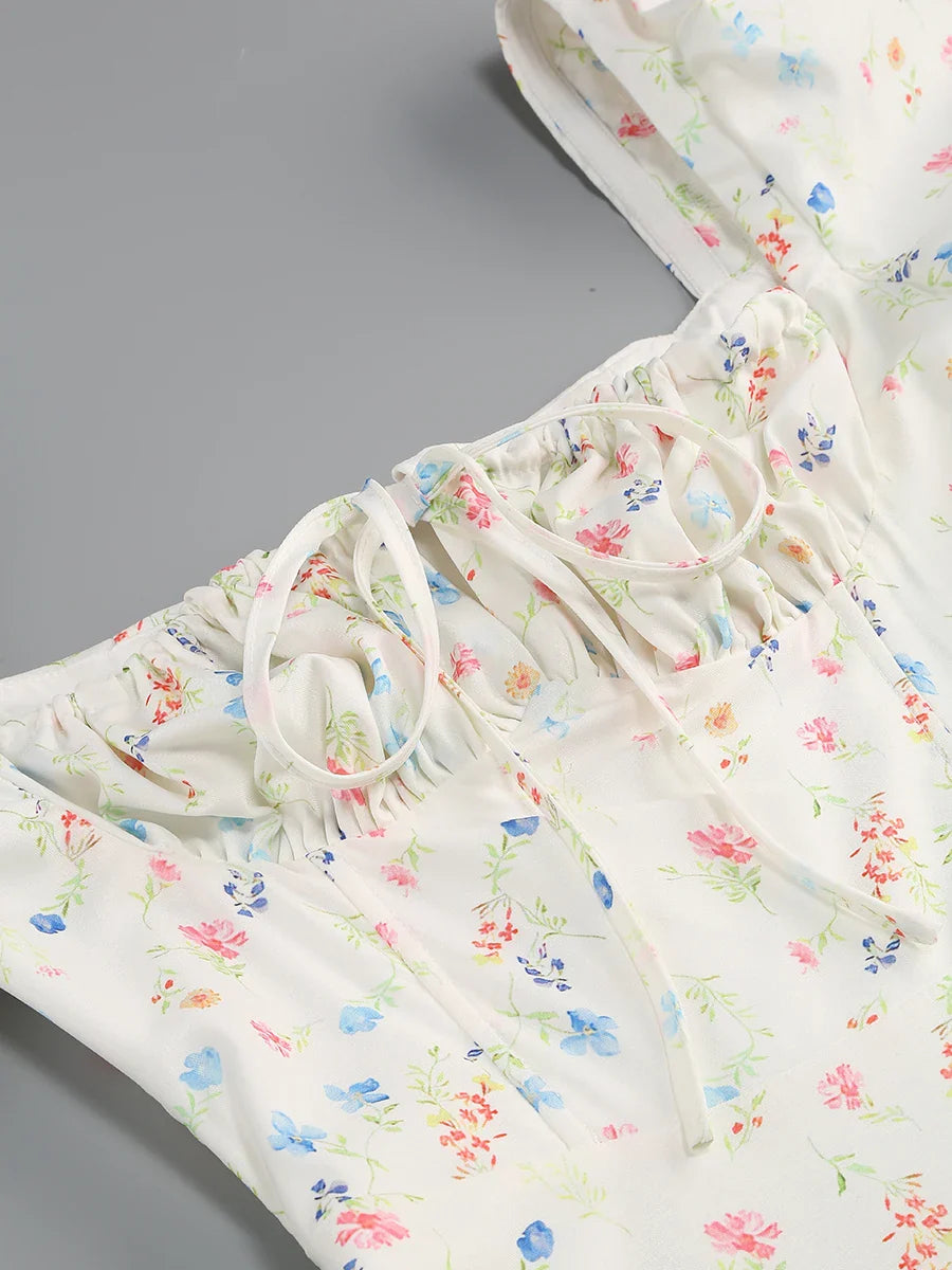 Puff Sleeves Floral Printed Midi Dress