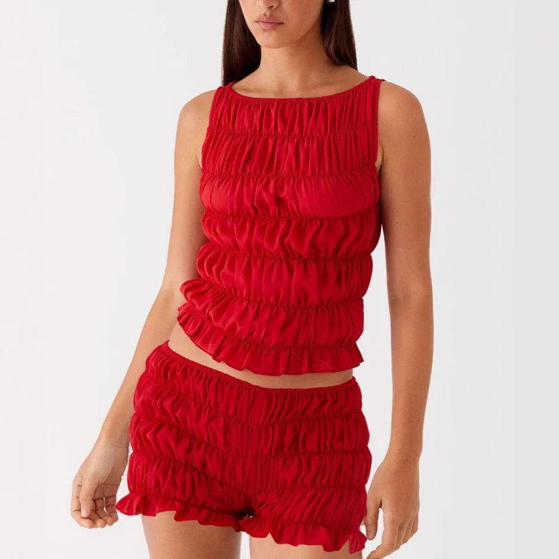 Ruched Tank Top And Shorts Set