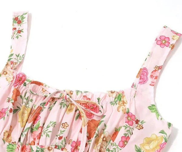 Printed Square Neck Strap Corset Mini Dress