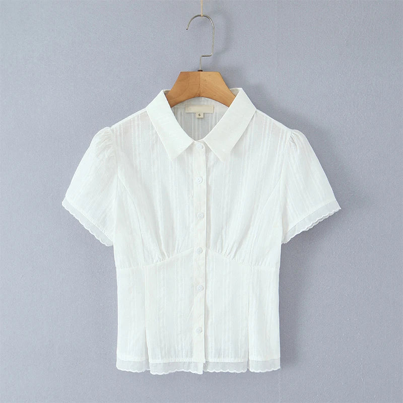 Plaid Short Sleeve Lapel Collar Top