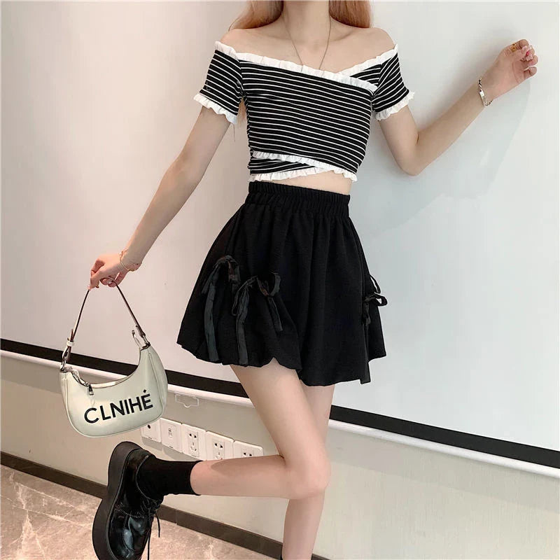 Bow Elastic Loose Bloomer Shorts