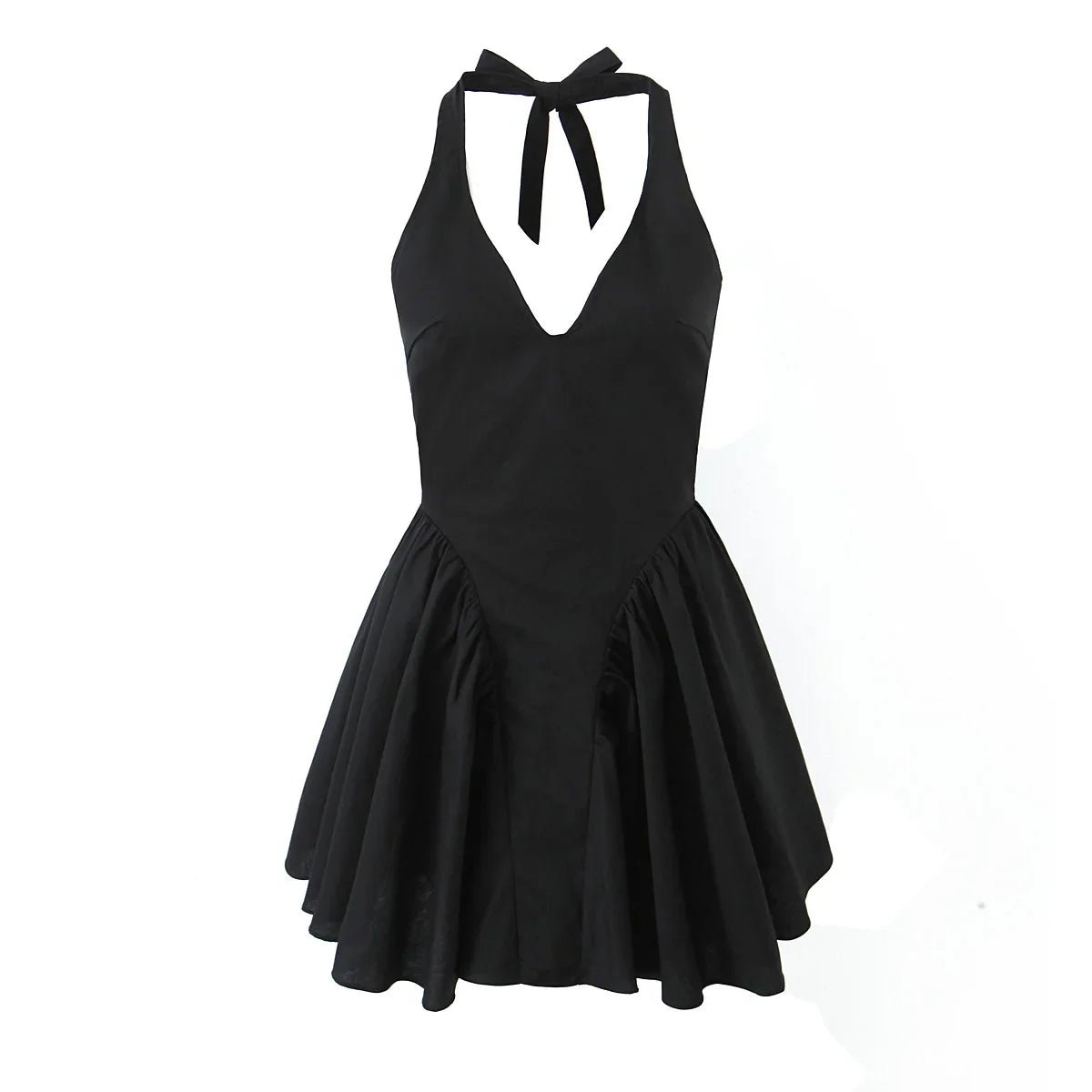 Deep Halter Neck Side Flare Mini Dress