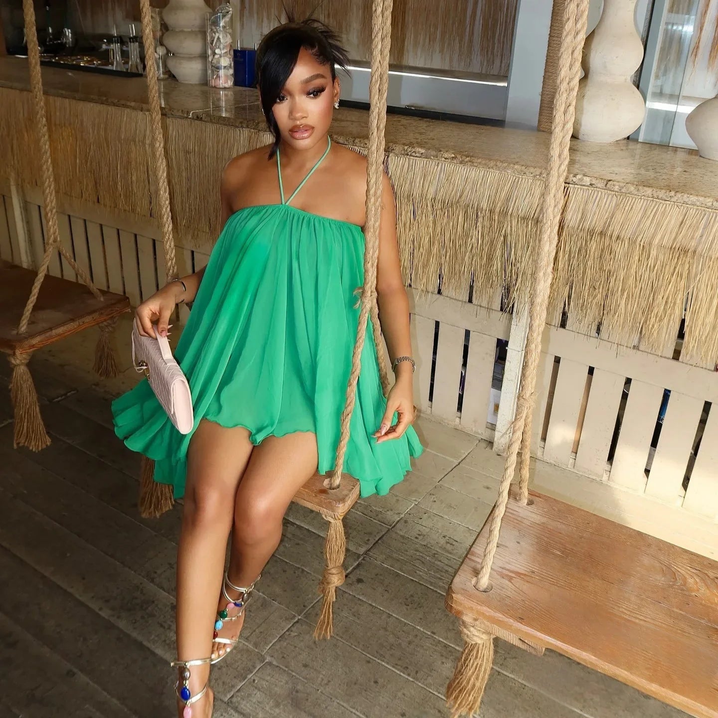 Frill O-Shaped Mini Dress