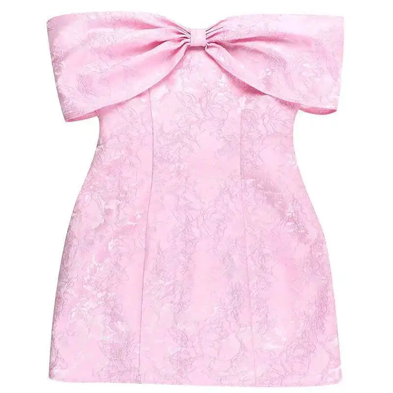Large Bow Off Shoulder Jacquard Mini Dress