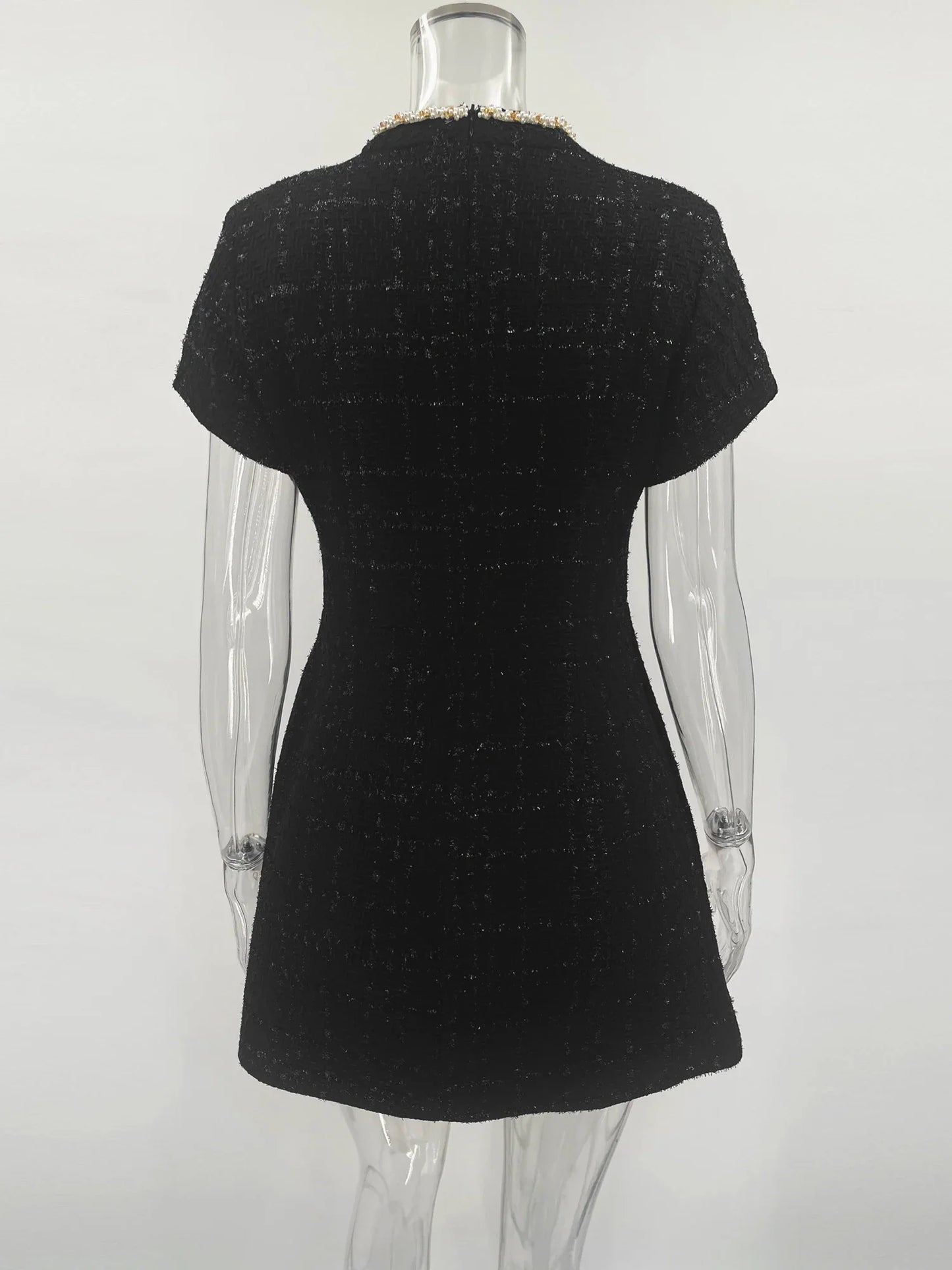 Tweed Solid Beaded Seam Mini Dress