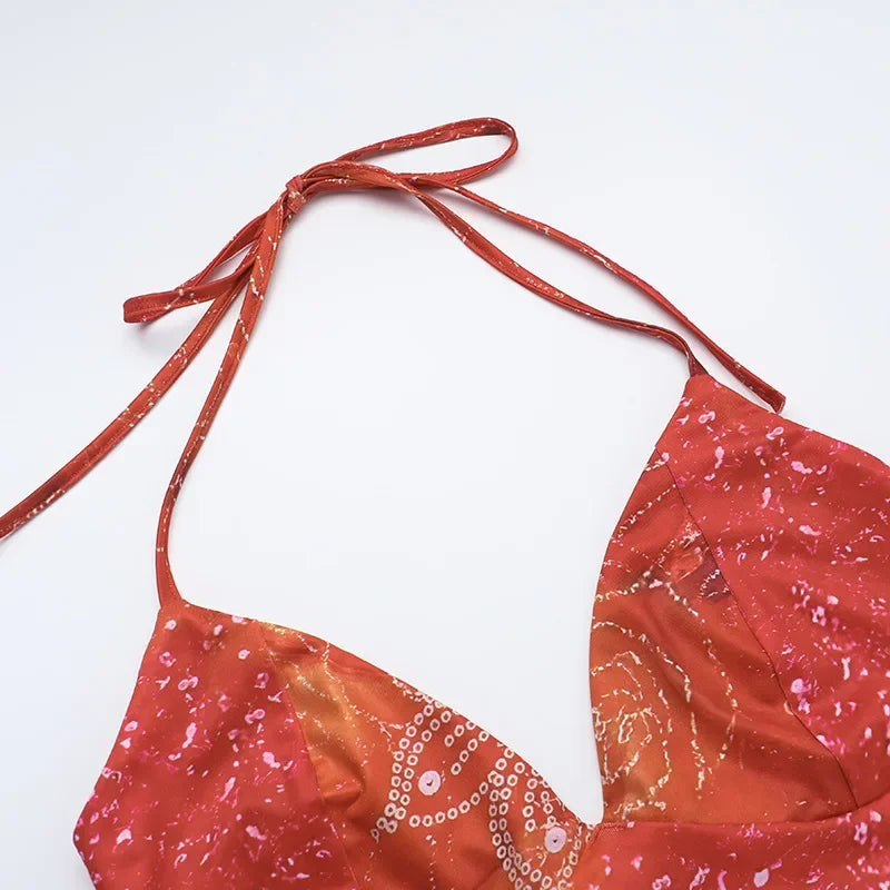 Orange V-neck Open Back Maxi Dress â€?Sleeveless Style