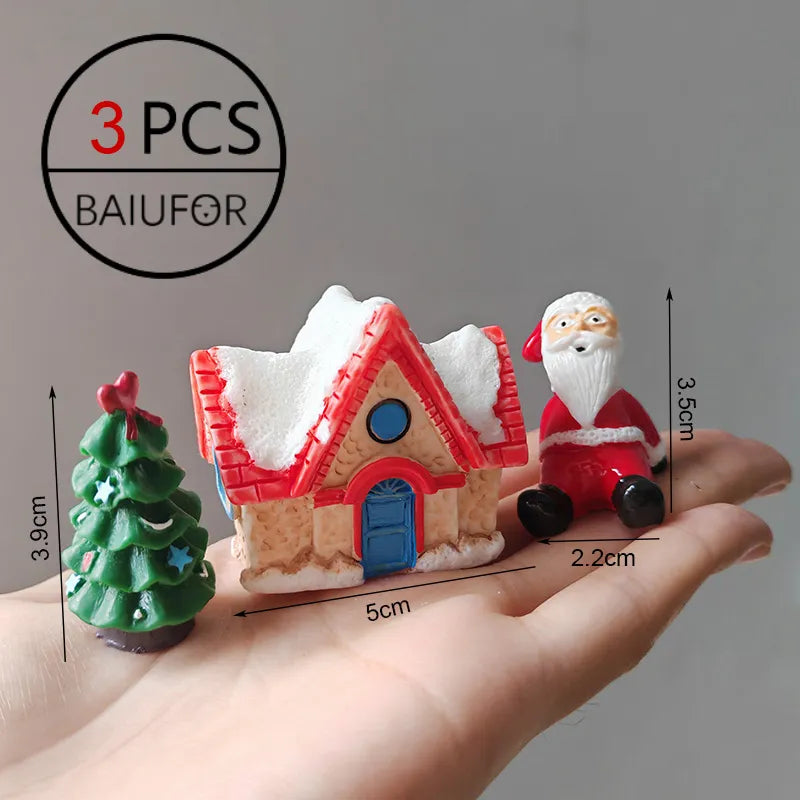 Miniature Christmas Tree Santa Claus Snowmen Gift Box Terrarium Accessories Fairy Garden Figurines Dollhouse Decor