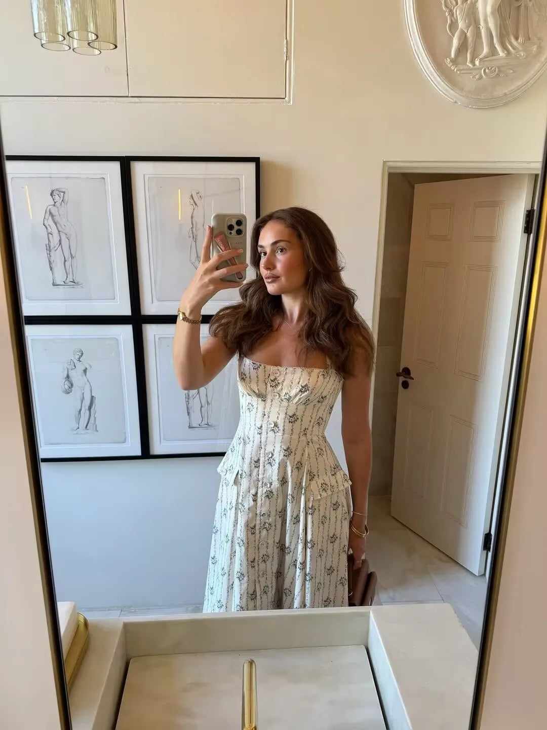 Halter A-line Midi Buttoned Dress