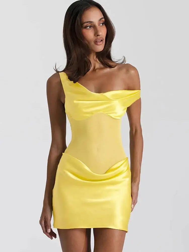 Satin See Through Patchwork Mini Dress