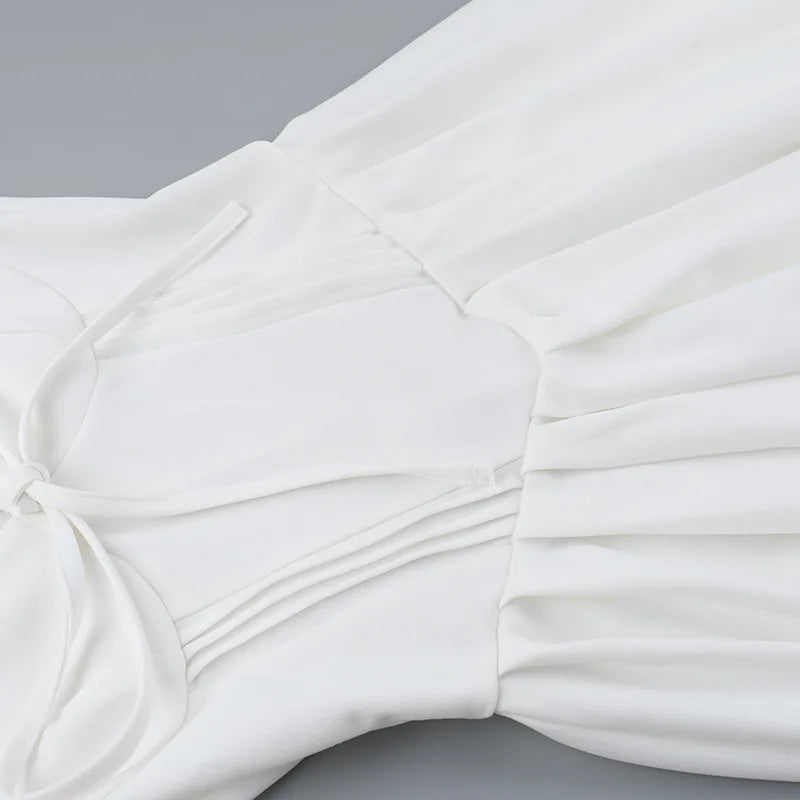 White V-neck Puff Sleeve Corset Mini Dress