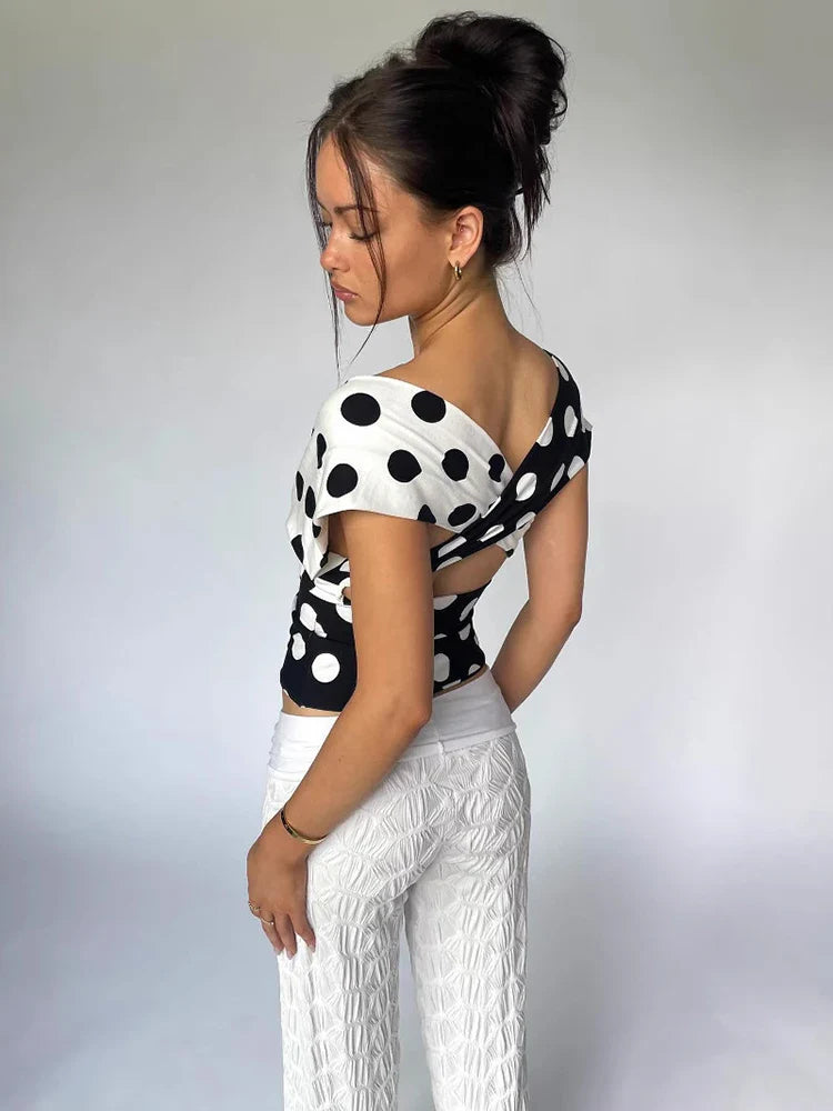 Contrast Polka Dot Cross Scarf Top