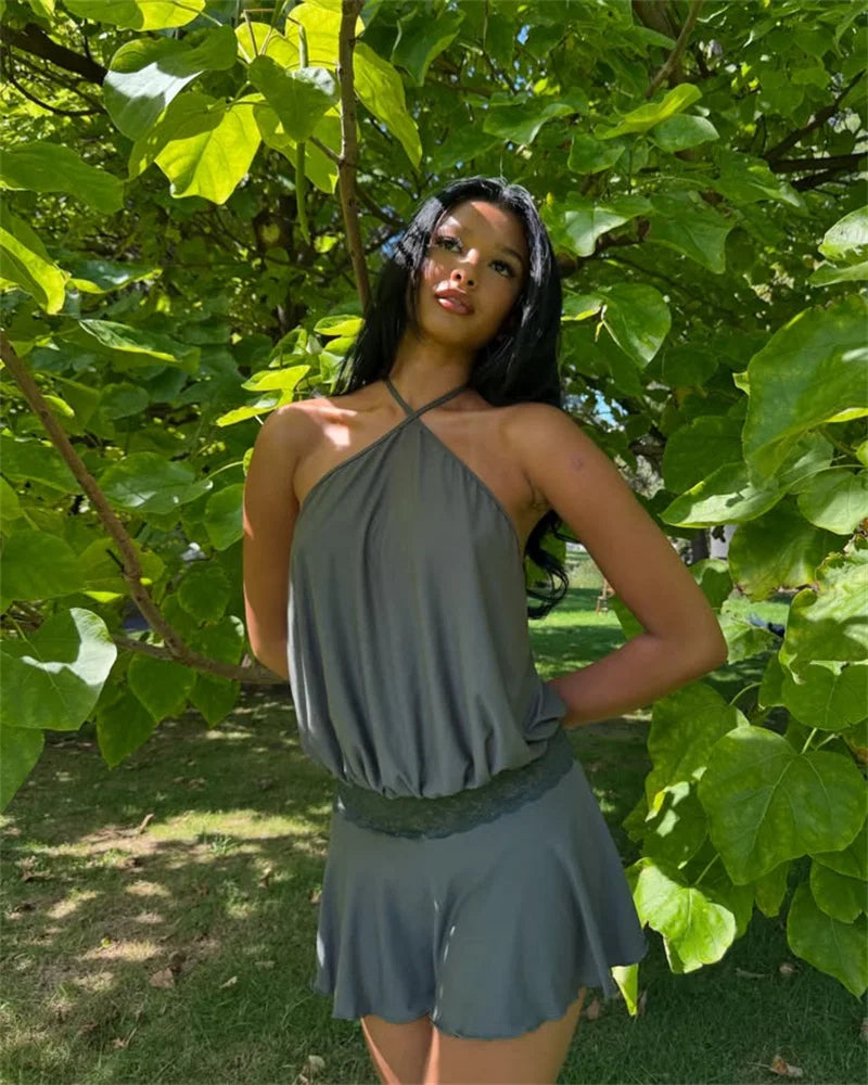 Puff Halter Frill Mini Dress