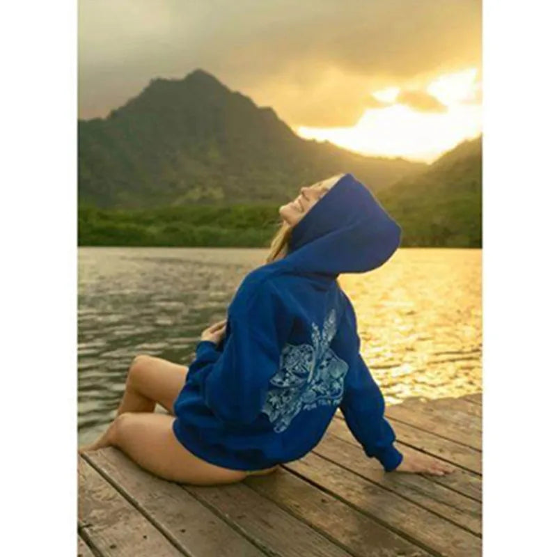 Palm Flower Embroidery Hoodie - Loose Fit Pullover