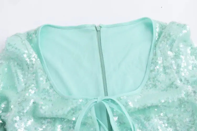 Green Sequin Long Sleeve Maxi Dress