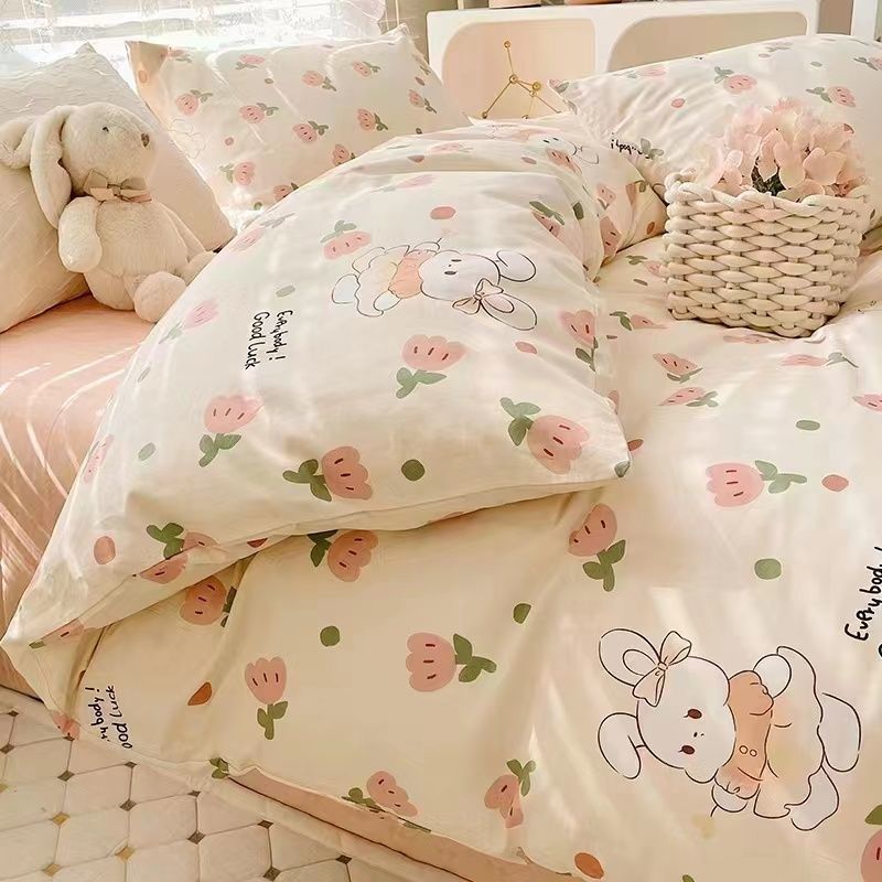 Floral Bedding Set with Duvet Cover Flat Sheet with Pillowcases  Kids Queen Full Size Boys Girls Bed Linen