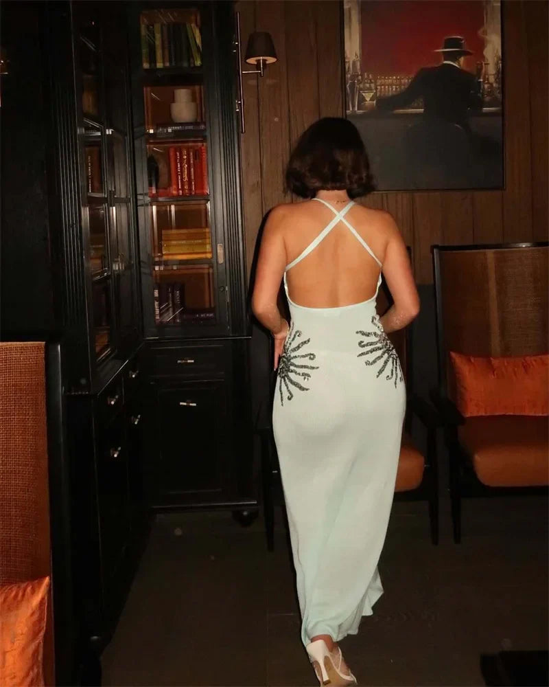 Sequins Embroidered Knit Maxi Dress