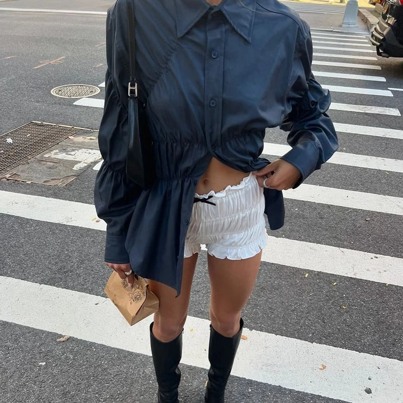 Scrunched Button Up Long Sleeve Shirt