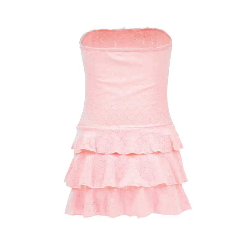Solid Color Tube Frill Mini Dress