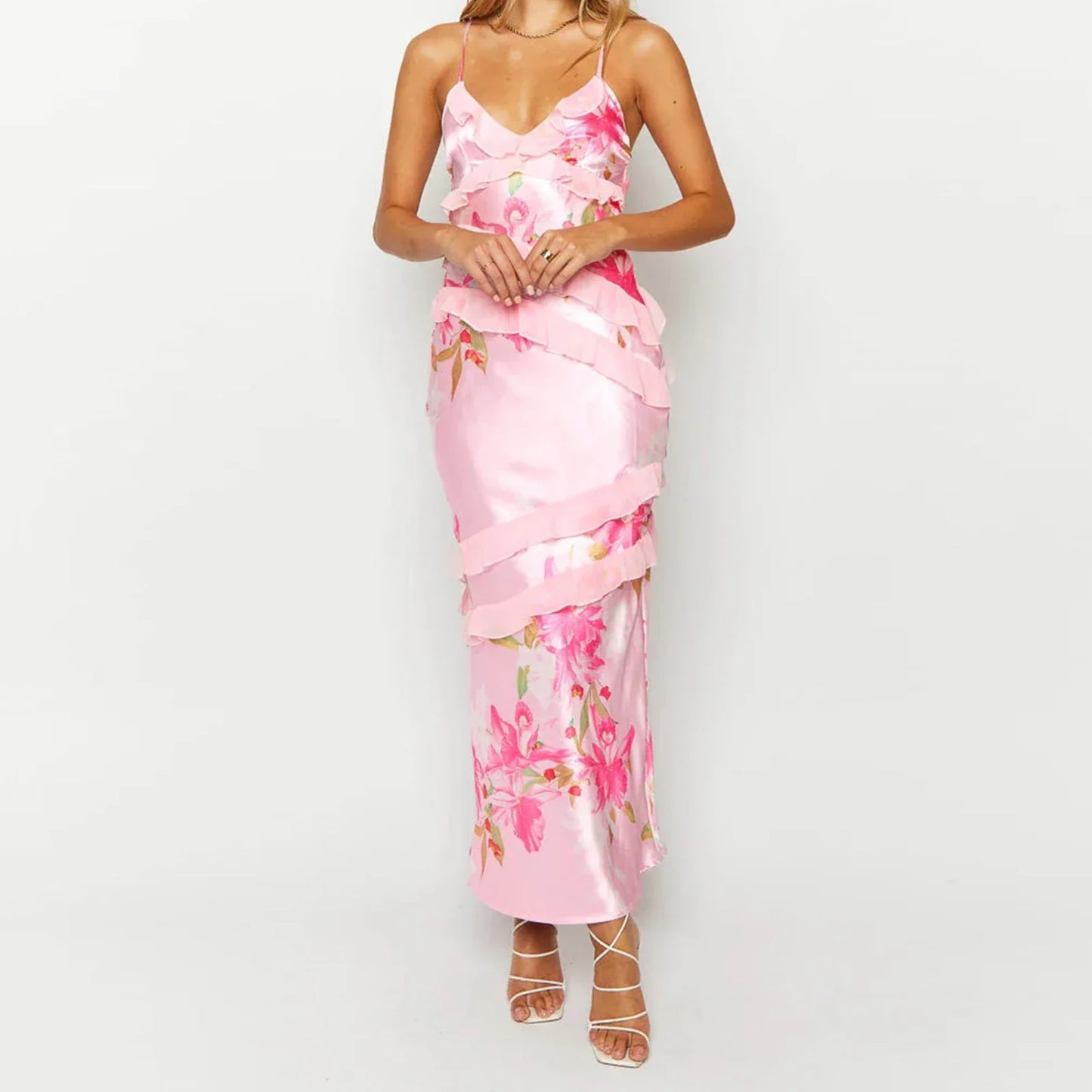 Ruffle Trim Cami Maxi Dress