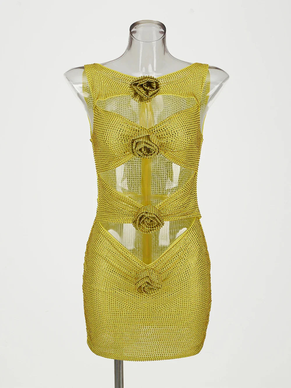 Sequin Flower Details Cut Out Bodycon Mini Dress