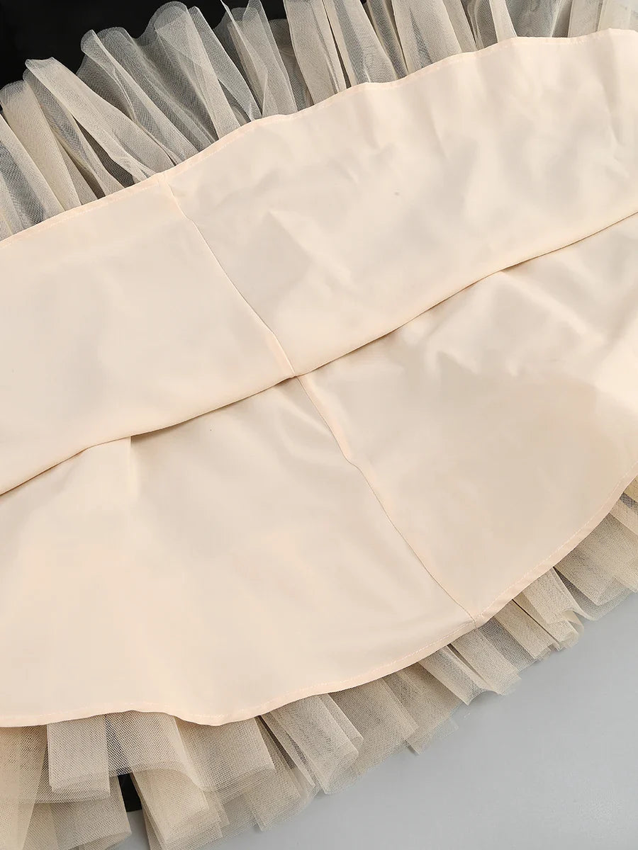 Satin Tulle Frill Strap Mini Dress