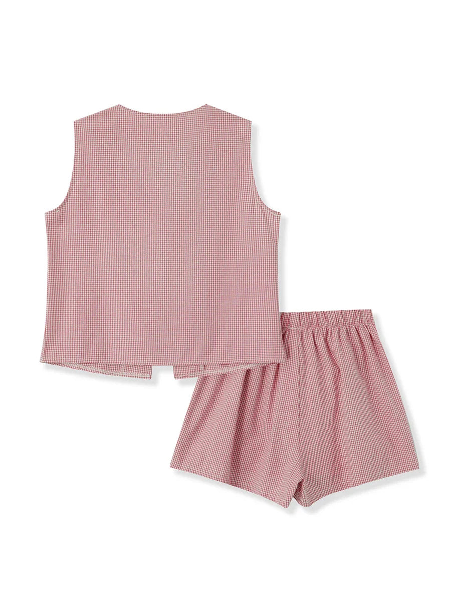 Plaid Tie Up Top And Shorts Set